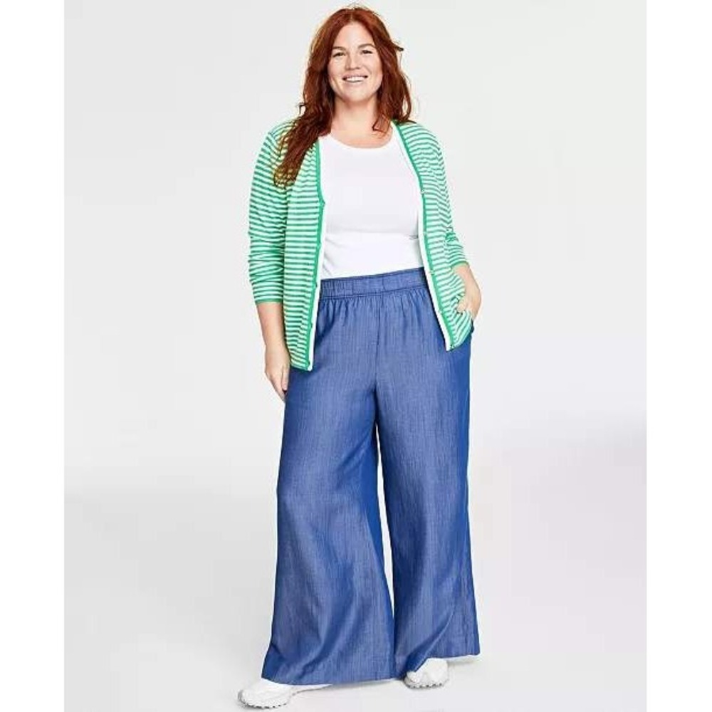ON 34TH Denim Blue Wide Leg High Rise Palazzo Pants Women's XL